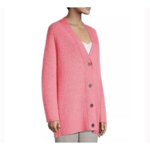 Brochu Walker Pink Wool & Cashmere Ribbed Oversized Cardigan Size S Luxury